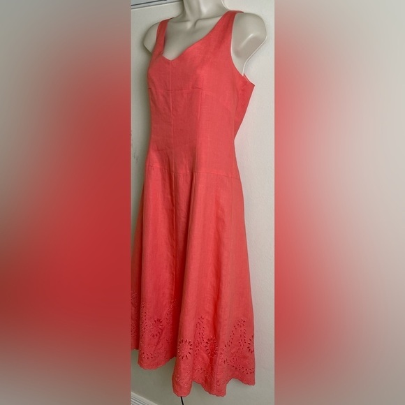 Nikki Valentine 100% Irish Linen Sleeveless A-Line Dress Size 6 Coral - Picture 3 of 13